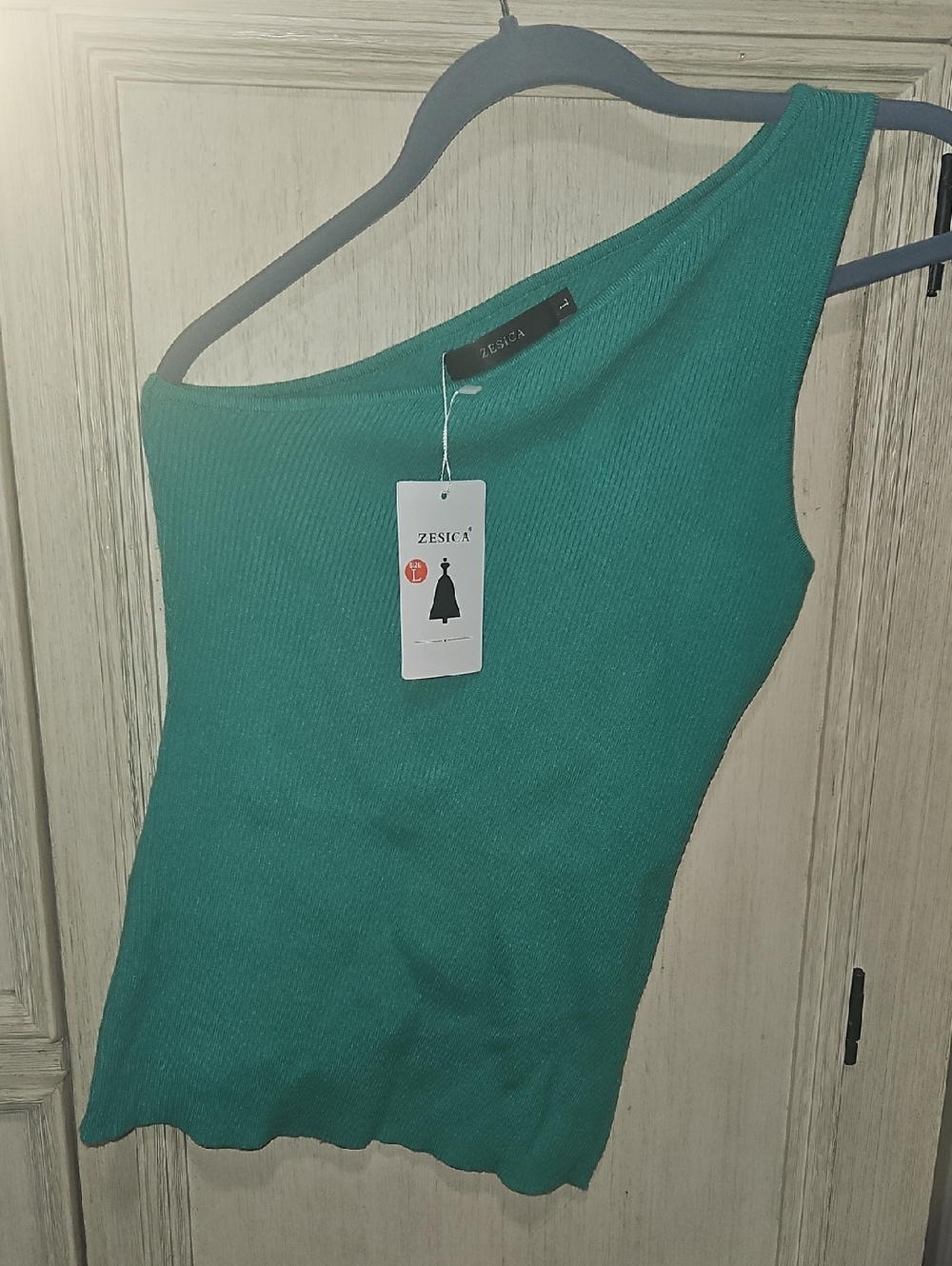 One-Shoulder Knit Tank Top in Green